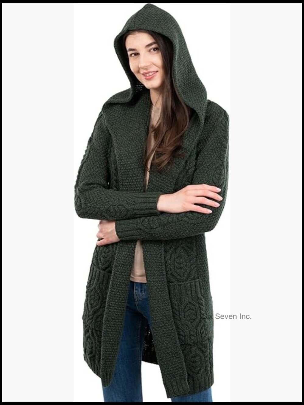 100% Merino Wool Ladies Classic Fit Long Cardigan with Hood